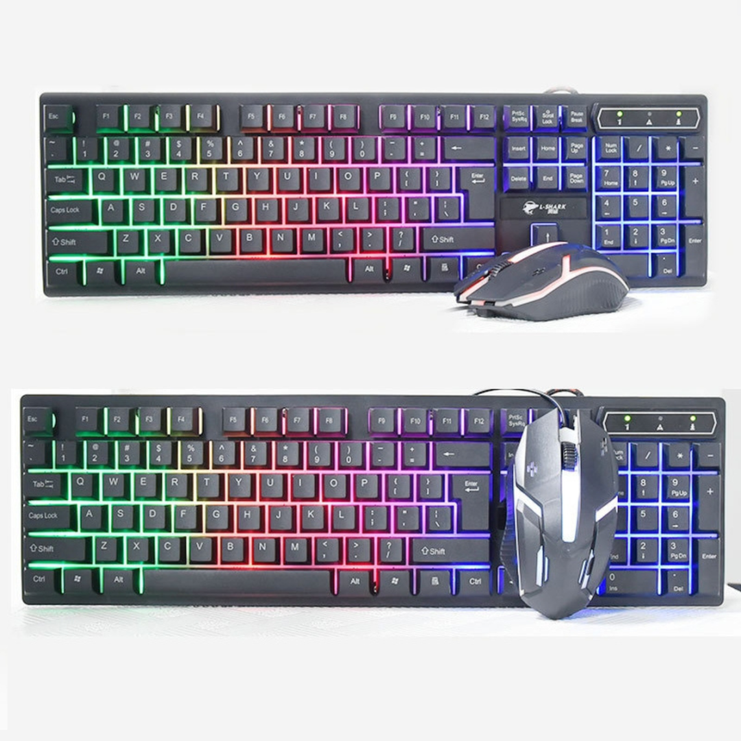 Kit Teclado Semi Mecânico e Mouse Óptico Gamer com Led RGB