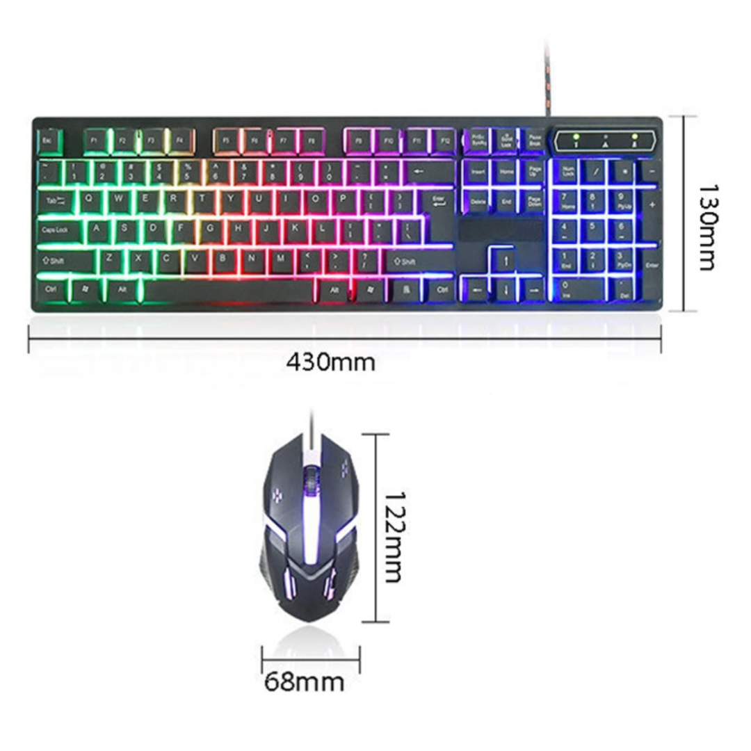 Kit Teclado Semi Mecânico e Mouse Óptico Gamer com Led RGB