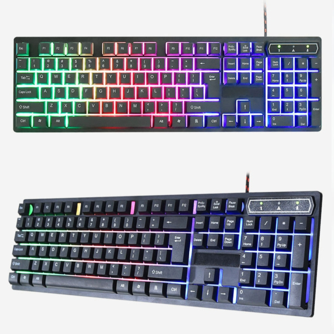 Kit Teclado Semi Mecânico e Mouse Óptico Gamer com Led RGB