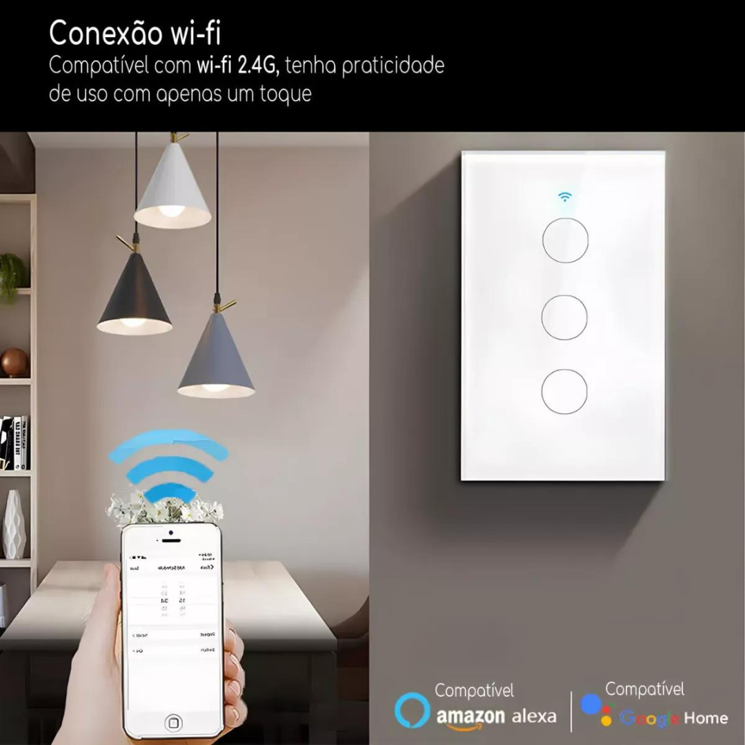 Interruptor Inteligente Wifi 3 Botões Led Alexa Google Home