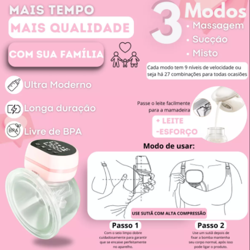 Bomba Tira Leite Materno Extratora Eletrica Mama Mãos Livres