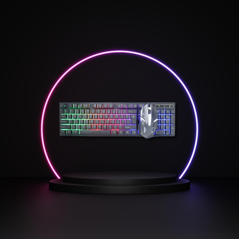 Kit Teclado Semi Mecânico e Mouse Óptico Gamer com Led RGB