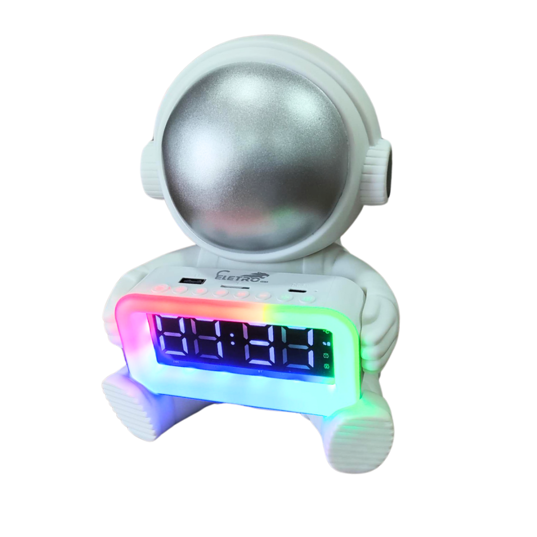 Caixa De Som Astronauta Com Relógio 30w