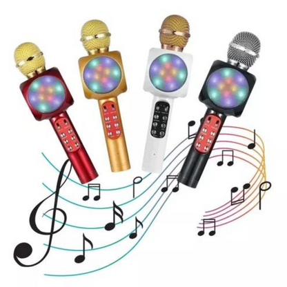 Microfone S/fio Bluetooth Karaokê Led Muda Voz