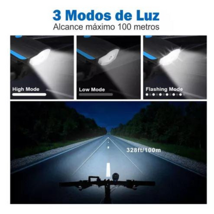 Farol de Bicicleta Led Recarregável Com Buzina