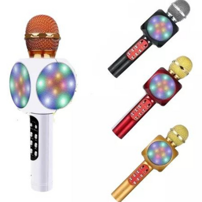 Microfone S/fio Bluetooth Karaokê Led Muda Voz
