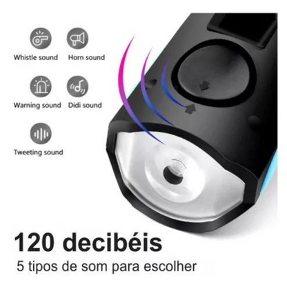 Farol de Bicicleta Led Recarregável Com Buzina