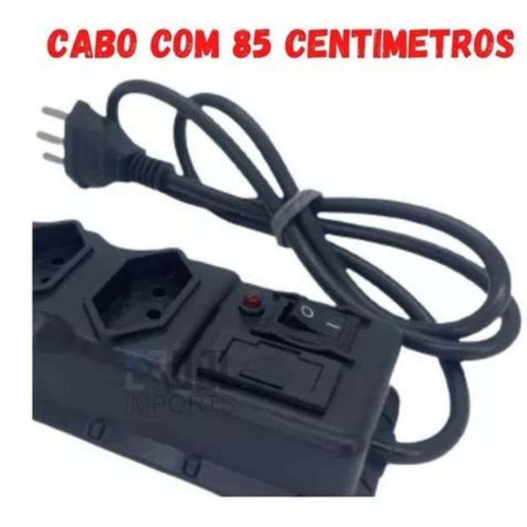 Extensão 3 Tomadas Proteção Fusível Botão On/Off
