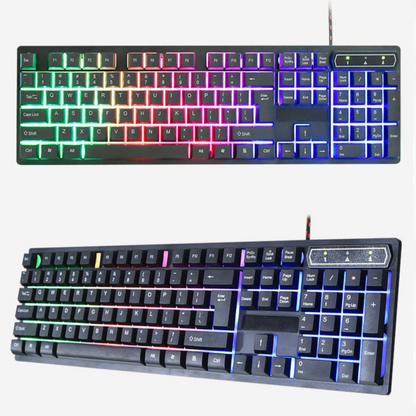 Kit Teclado Semi Mecânico e Mouse Óptico Gamer com Led RGB