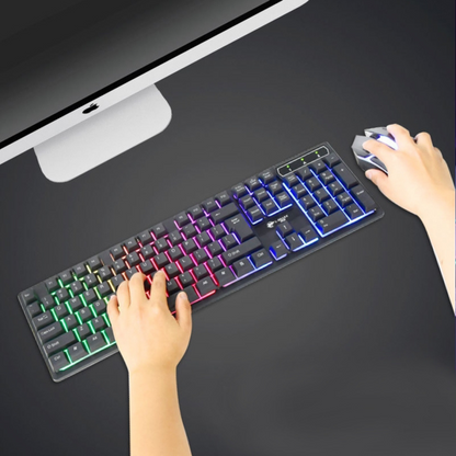 Kit Teclado Semi Mecânico e Mouse Óptico Gamer com Led RGB
