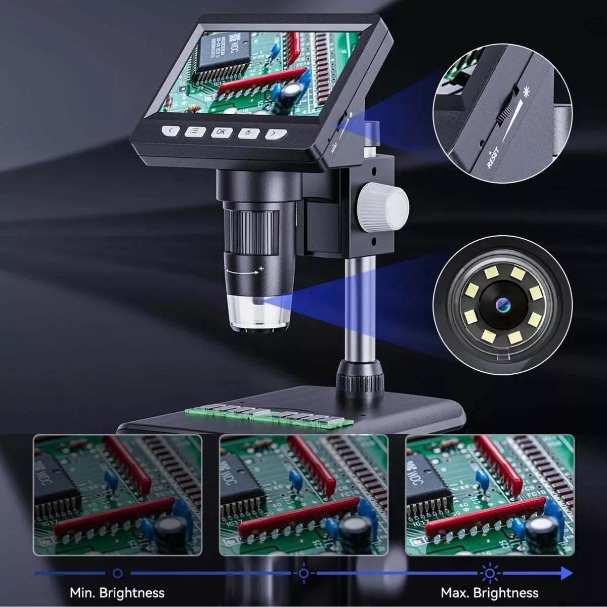 Microscópio digital com ampliador 1000x 1080p 4.3 Polegadas