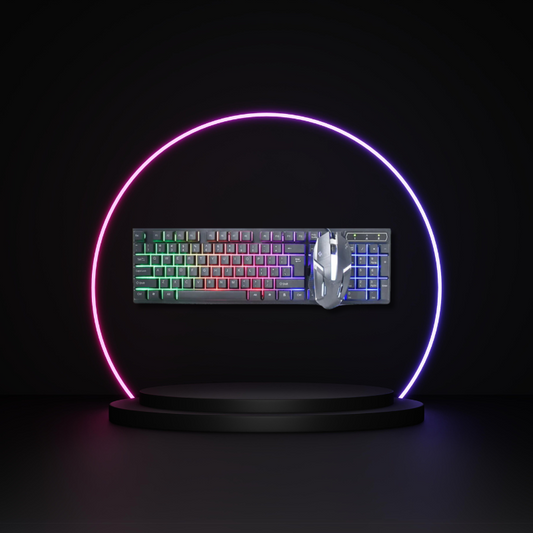 Kit Teclado Semi Mecânico e Mouse Óptico Gamer com Led RGB