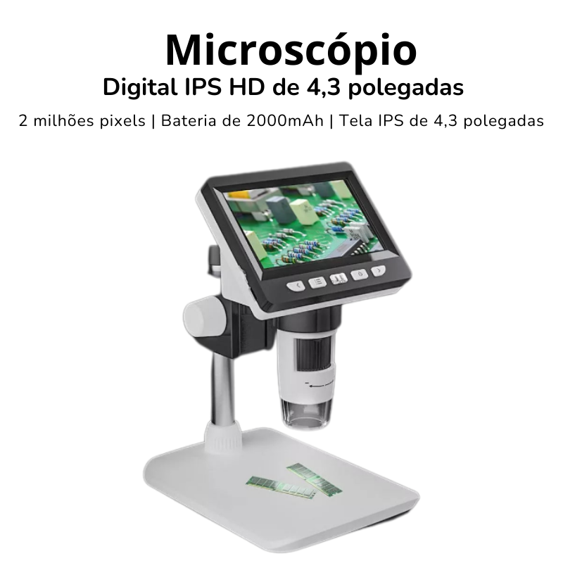 Microscópio digital com ampliador 1000x 1080p 4.3 Polegadas